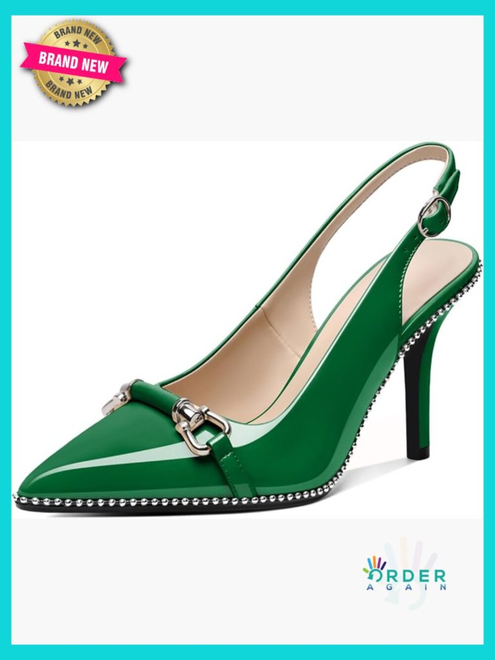 Beaded Slingback Pumps Stilettos Pointed Toe High Heels Slip On Ankle Strap